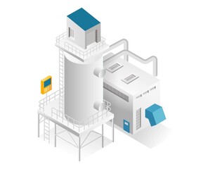 Flat isometric illustration concept. oil and gas industry chimneys and blowers