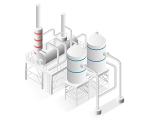 Flat isometric illustration concept. oil and gas factory with pipelines