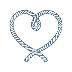 Vector rope rolled into a heart shape Isolated on white background.