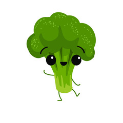 
happy broccoli with arms and legs on the white background