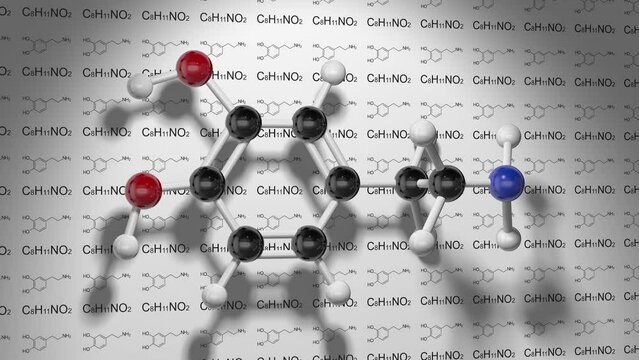 Dopamine Molecule 3D Model Chemical Formula, neurotransmitter made in your brain