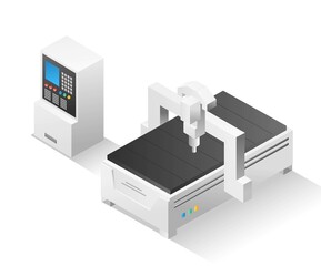 Flat isometric illustration concept. cnc router machine app