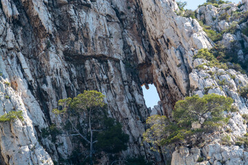 Fototapeta na wymiar Limestone cliffs near Cassis, boat excursion to Calanques national park in Provence, France