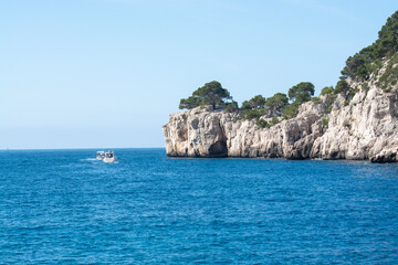 Fototapeta na wymiar Calanque de Port Pin near Cassis, boat excursion to Calanques national park in Provence, France