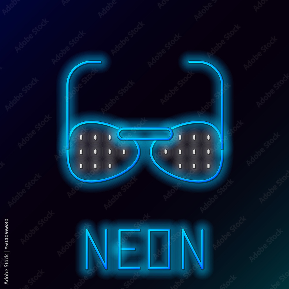 Sticker Glowing neon line Glasses for the blind and visually impaired icon isolated on black background. Colorful outline concept. Vector