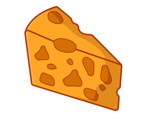 Piece of yellow cheese in isolate on white background Vector illustration.