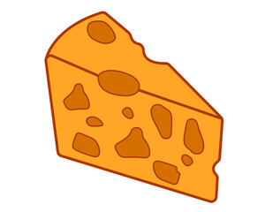 Piece of yellow cheese in isolate on white background Vector illustration.