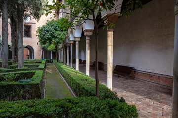 Fototapeta na wymiar Walls, gardens and buidings of medieval fortress Alhambra, Granada, Andalusia, Spain