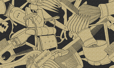 Seamless barber tools pattern illustration, pattern for fabric and wallpaper, for design and decoration.