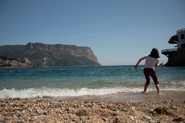 Panoramic view on cliffs, blue sea on Plage du Bestouan beach in Cassis, Provence, France