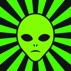 Alien head vector sign. Humanoid face symbol icon. Extraterrestrial logo. Science fiction label. Ufo and sci-fi character illustration image.