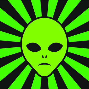 Alien head vector sign. Humanoid face symbol icon. Extraterrestrial logo. Science fiction label. Ufo and sci-fi character illustration image.