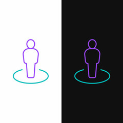 Line Map marker with a silhouette of a person icon isolated on white and black background. GPS location symbol. Colorful outline concept. Vector