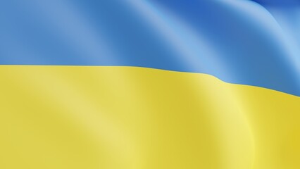 Ukraine flag. National symbol 3d render. Ukrainian constitution. Blue yellow color two horizontal striped rippled texture abstract background.