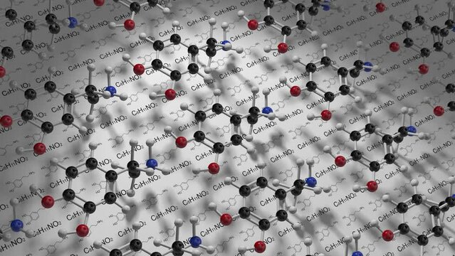 Dopamine Molecule 3D Model Chemical Formula, neurotransmitter made in your brain