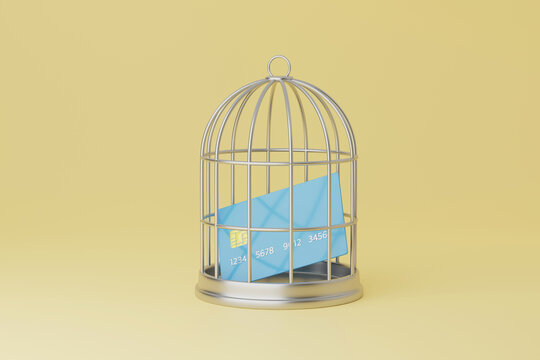 Credit card in a cage. Credit card protection. 3d render