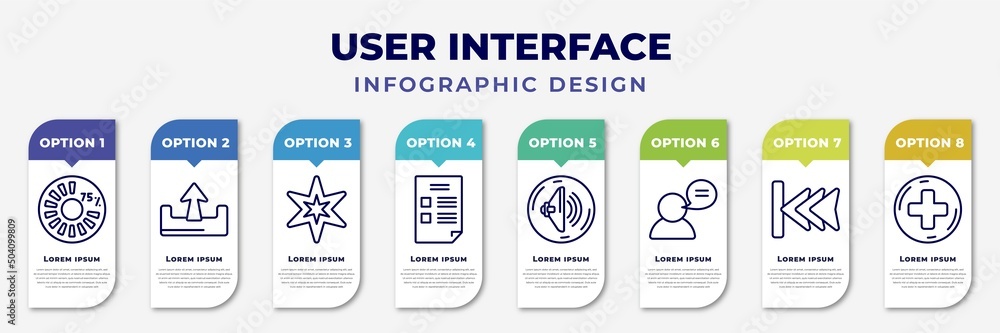 Aufkleber infographic template with icons and 8 options or steps. infographic for user interface concept. incl
