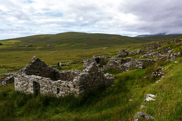 Fototapeta na wymiar Old ruins of the rural houses in the Achill island, Northern Ireland