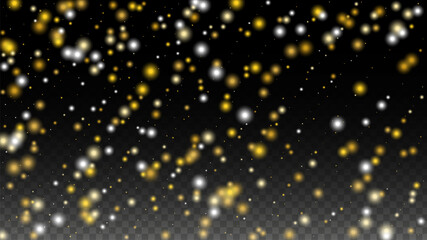 Obraz premium Gold Glitter Vector Texture on a Black. Golden Glow Pattern. Golden Christmas and New Year Snow. Golden Explosion of Confetti. Star Dust. Abstract Flicker Background with a Party Lights Design.