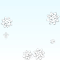 Christmas  Vector Background with Falling Snowflakes. Isolated on Red Background. Realistic Snow Sparkle Pattern. Snowfall Overlay Print. Winter Sky. Papercut Snowflakes.