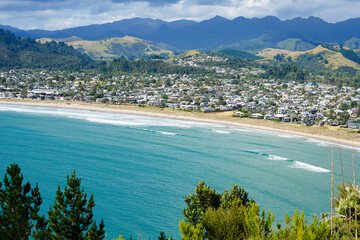 Panoramic view of Whangamata, Coromandel, New Zealand