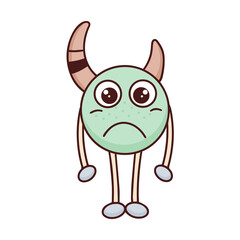 Sad monster doodle style isolated vector illustration. Fictional cute baby character. Animal for design and kid things cartoon
