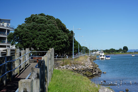 Walkway along Whakatane harbour near the town of Whakatane