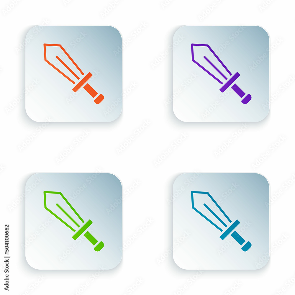 Poster color sword for game icon isolated on white background. set colorful icons in square buttons. vector