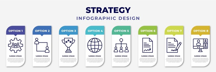 infographic template with icons and 8 options or steps. infographic for strategy concept. included teamwork, coaching, winner, website, collaboration, report, agreement, meeting editable vector.
