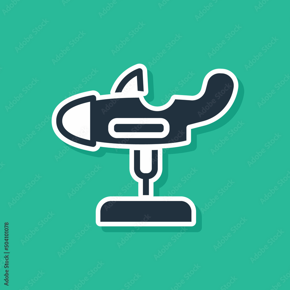 Poster Blue Swing plane on the playground icon isolated on green background. Childrens carousel with plane. Amusement icon. Vector