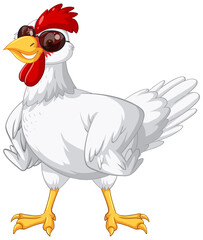 White chicken wearing sunglasses cartoon character