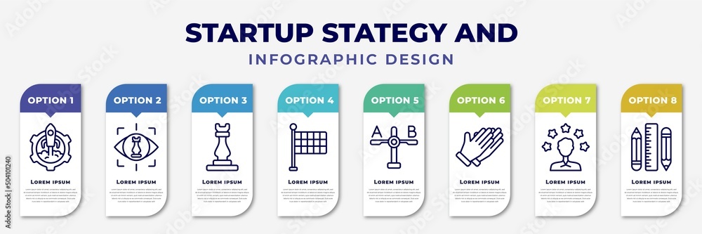 Poster infographic template with icons and 8 options or steps. infographic for startup stategy and concept.