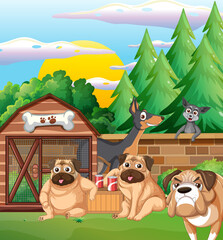 Obraz na płótnie Canvas Outdoor scene with cartoon dogs