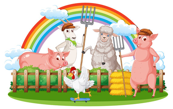 Happy animals in farm cartoon