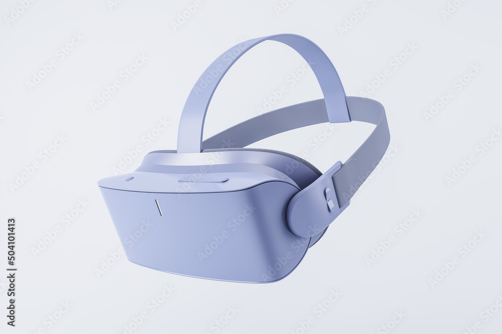 Aufkleber Virtual reality concept with side view on modern purple VR headset on light background. 3D rendering