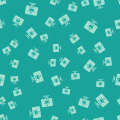 Green Shopping cart on screen computer icon isolated seamless pattern on green background. Concept e-commerce, e-business, online business marketing. Vector