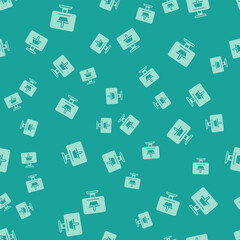 Green Shopping cart on screen computer icon isolated seamless pattern on green background. Concept e-commerce, e-business, online business marketing. Vector