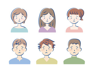 悲しい顔の若い男女　バストアップ