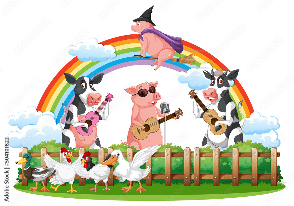 Poster happy animals in farm cartoon