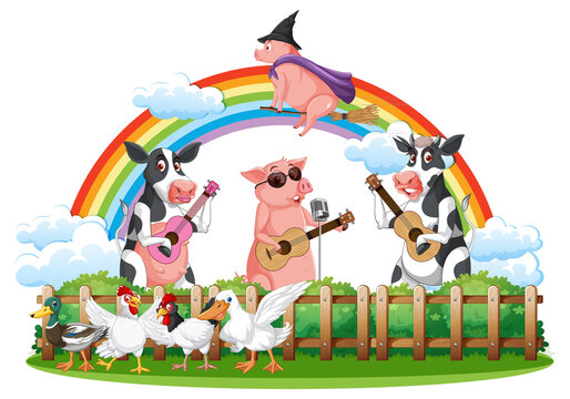 Happy animals in farm cartoon
