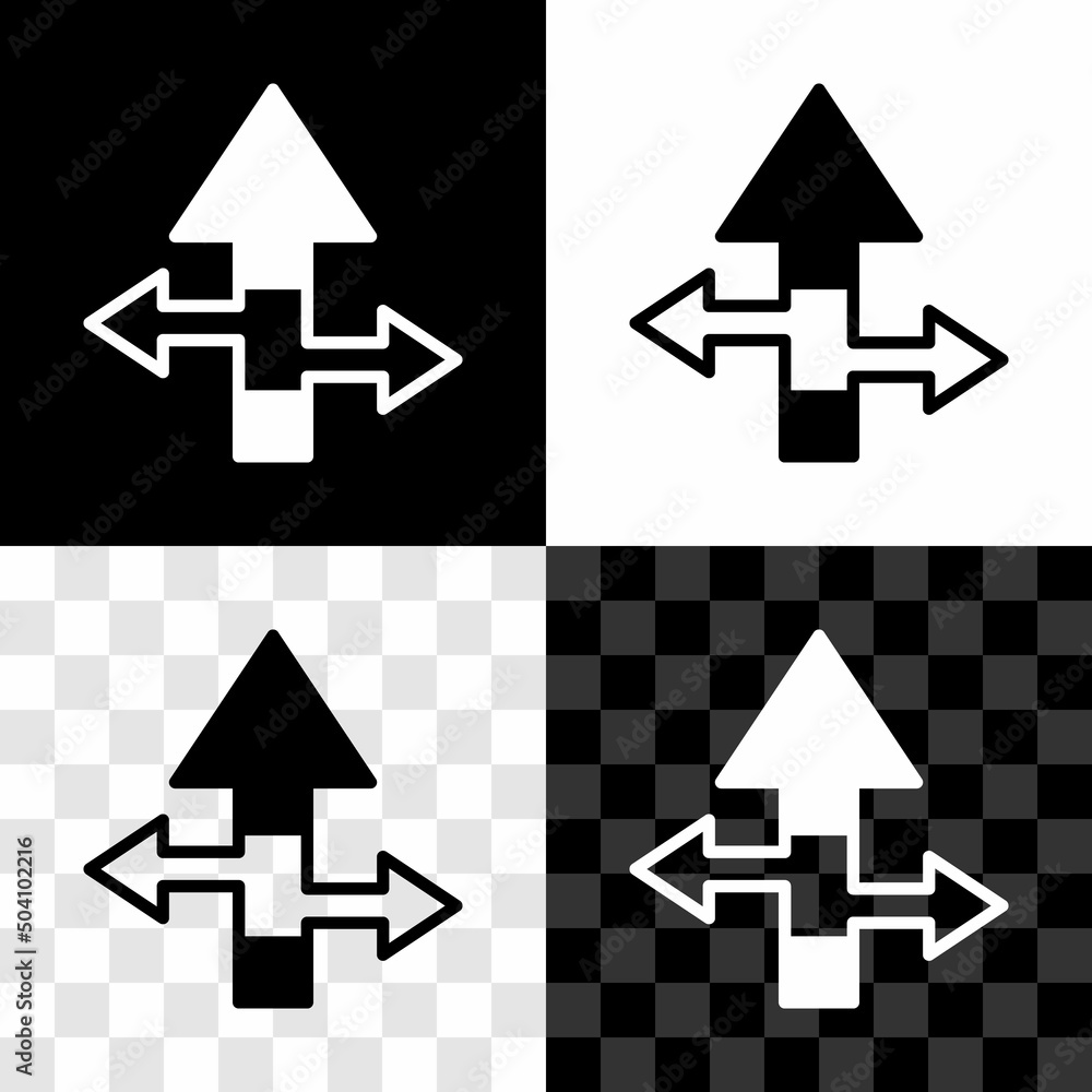 Poster set arrow icon isolated on black and white, transparent background. direction arrowhead symbol. navi