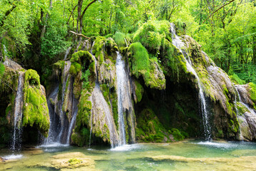 Famous view of Cascades des Tufs in France - obrazy, fototapety, plakaty