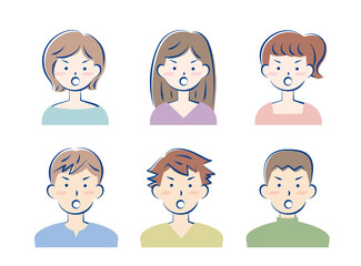 怒った顔の若い男女　バストアップ　セット