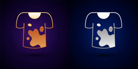 Gold and silver Dirty t-shirt icon isolated on black background. Vector