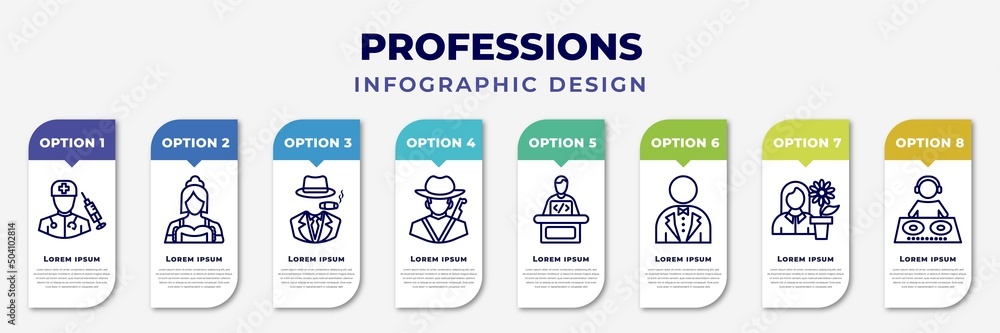 Poster infographic template with icons and 8 options or steps. infographic for professions concept. include