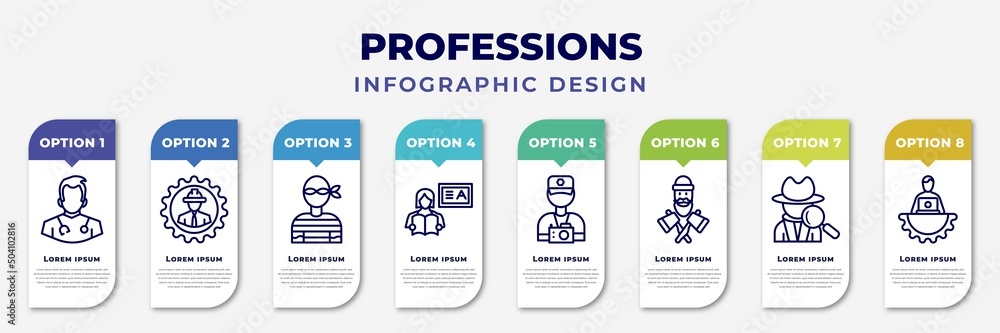 Poster infographic template with icons and 8 options or steps. infographic for professions concept. include