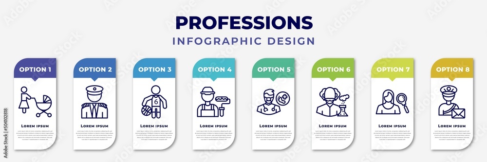 Poster infographic template with icons and 8 options or steps. infographic for professions concept. include