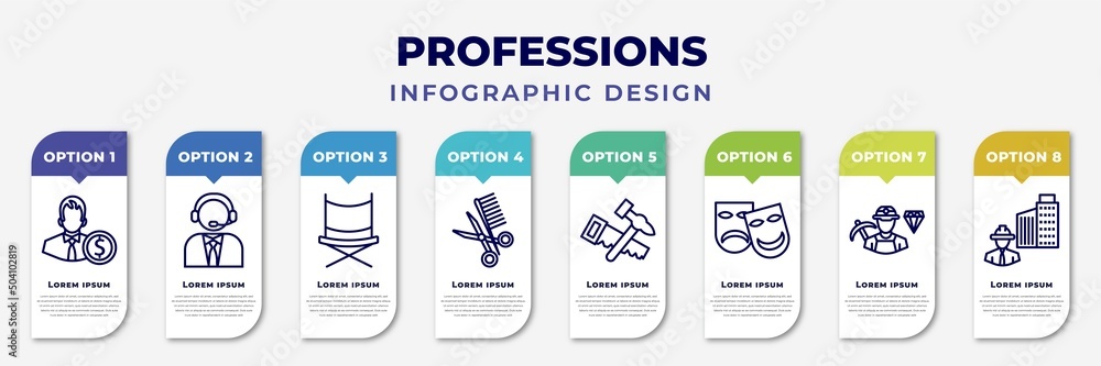 Poster infographic template with icons and 8 options or steps. infographic for professions concept. include