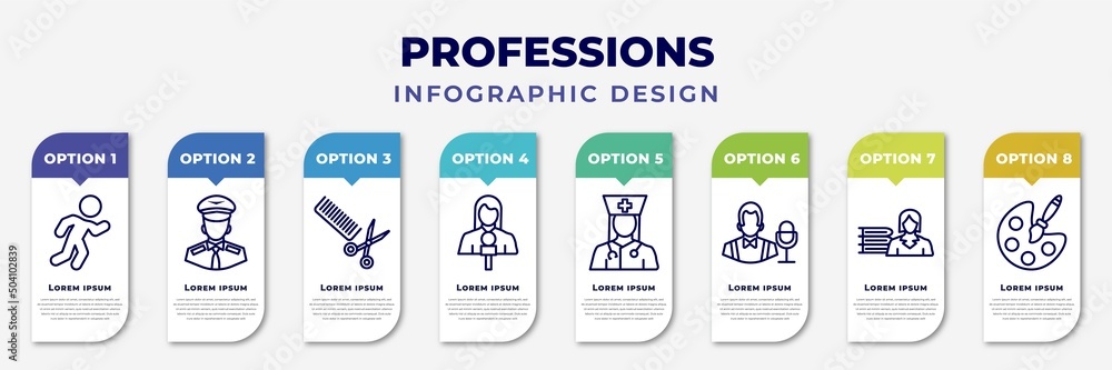 Poster infographic template with icons and 8 options or steps. infographic for professions concept. include