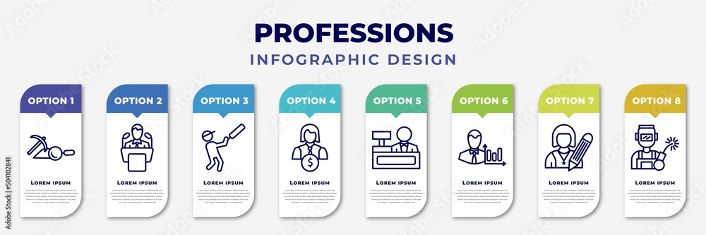 Poster infographic template with icons and 8 options or steps. infographic for professions concept. include
